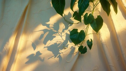 Wall Mural - abstract shadows of a plant projected on the curtain.