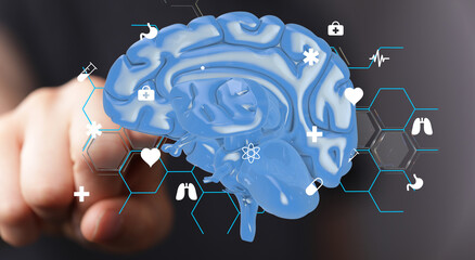Aufkleber - 3D brain model with medical icons.  Perfect for healthcare, technology, and neuroscience concepts.