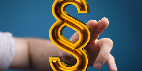 Aufkleber - Hand reaching for a golden paragraph symbol.  Legal, law, justice concept.