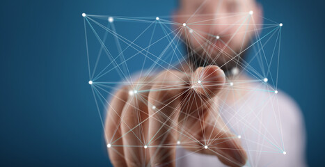 Poster - Abstract image of a person connecting with a digital network. Ideal for technology, connection, and innovation concepts.