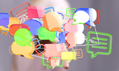Aufkleber - Abstract image of colorful speech bubbles connected, symbolizing communication, networking, and social media.