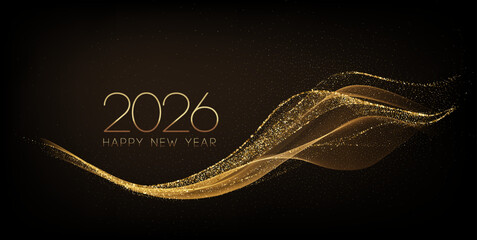 Fototapete - 2026 Merry Christmas and Happy New Year Abstract shiny color gold wave design element