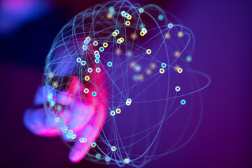Aufkleber - Abstract image of a network connection within a hand, representing global communication and technology.