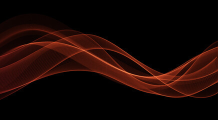 Fototapete - Vector Abstract Shiny Glowing Red Color Wave. Transparent Wavy Lines. Elegant Luxury background. Black BG