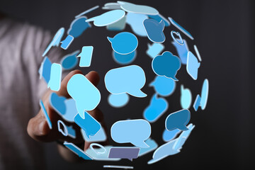 Aufkleber - Abstract image of interconnected speech bubbles, symbolizing global communication and social media.