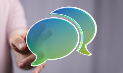 Aufkleber - Abstract image of a hand interacting with digital speech bubbles, symbolizing communication and connection.