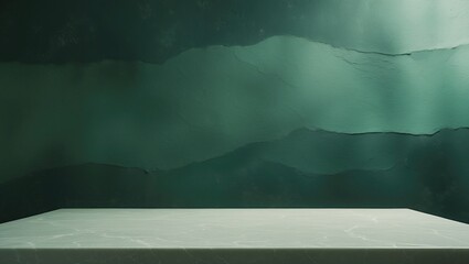 Wall Mural - concrete table with tidewater green ombre concrete wall background, ideal for product presentation b