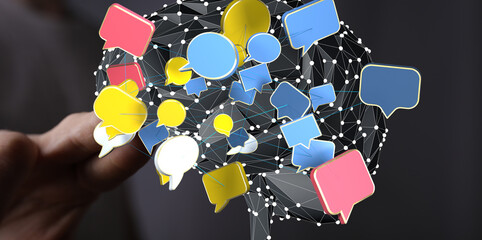 Aufkleber - Abstract 3D rendering of interconnected speech bubbles, symbolizing global communication and networking.