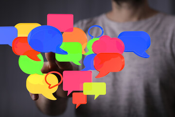 Aufkleber - Abstract image of colorful speech bubbles, representing communication, social media, and online conversation.
