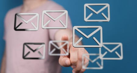 Aufkleber - Hand interacting with email icons, concept for email marketing, communication, technology.