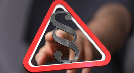Aufkleber - Stock photo of a hand pointing to a paragraph symbol inside a red warning triangle.  Perfect for legal, law, and warning concepts.