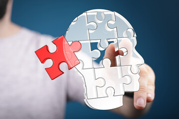 Leinwandbilder - Abstract image of a head made of puzzle pieces, symbolizing problem-solving and mental clarity.