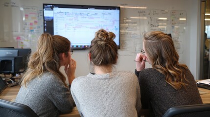 Wall Mural - employees collaborating during business forecast presentation.