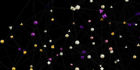 Leinwandbilder - 3D rendering of an abstract network.  Polygons connect to form a complex structure. Ideal for tech, data, or network concepts.