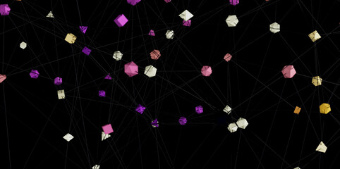 Poster - Colorful geometric shapes connected by lines.  Perfect for tech, network, or connection concepts.