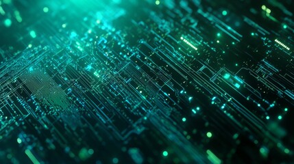 Wall Mural - futuristic digital technology background with glowing blue and green circuit lines, abstract high-sp