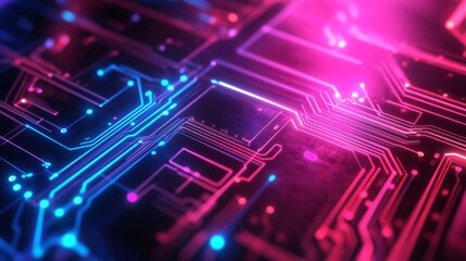 Wall Mural - futuristic digital technology background with neon blue circuit board lines and glowing tech interfa