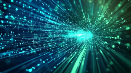 Wall Mural - futuristic digital technology background with glowing blue and green circuit lines, abstract data fl