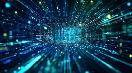 Wall Mural - futuristic digital technology background with glowing blue and green circuit lines, abstract data fl