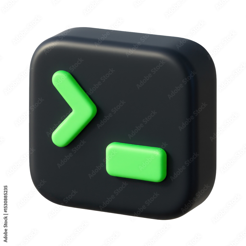 Cartoon plastic style command prompt icon with greater than and ...