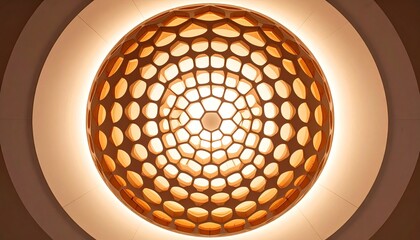 Illustration, Dome-like structure with a geometric honeycomb pattern under soft lighting