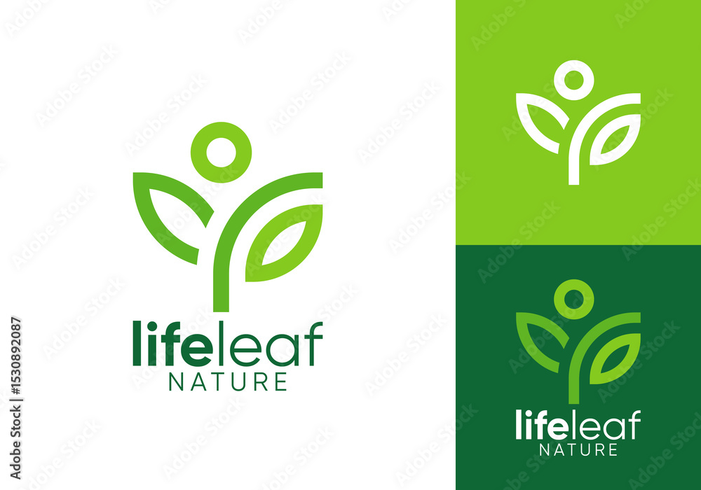 happy people with leaf nature logo vector design concept Stock Vector ...