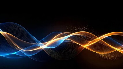 Wall Mural - Glowing blue, orange waves flow, dark background, digital art, website banner