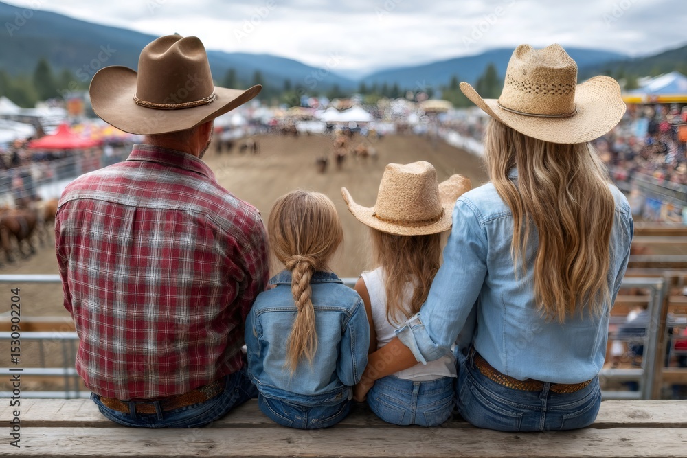 Watching Rodeo Cowboy family watching rodeo show in arena together Stock Photo | Adobe ...