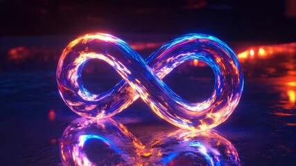 Aufkleber - Infinity symbol glowing with vibrant neon lights in a dark reflective space