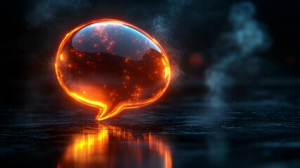 Poster - Glowing fiery speech bubble on a dark reflective surface at night