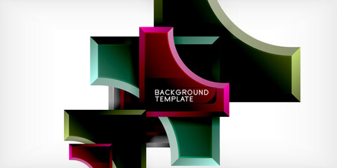 Leinwandbilder - Abstract geometric design. Overlapping shapes create dynamic composition. Dark background highlights vibrant colors, modern aesthetic.
