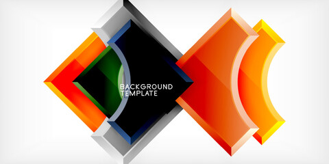 Aufkleber - Abstract geometric shapes overlap. Bright colors create modern design. Black background emphasizes vibrant elements. Template for digital projects.