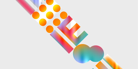 Leinwandbilder - Abstract colorful design. Geometric shapes, circles, rectangles blend into gradient lines. Modern aesthetic, vibrant hues dominate composition.