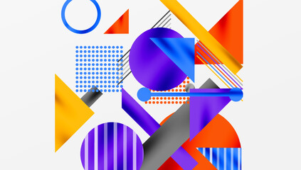 Fototapete - Abstract geometric composition. Shapes overlap, creating dynamic visual experience. Bright colors dominate design.