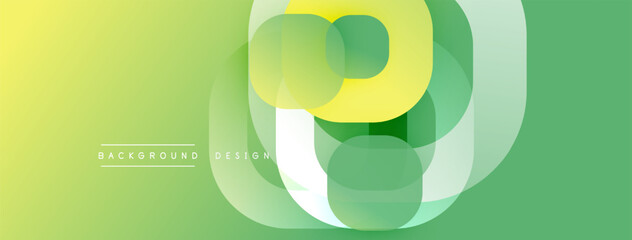 Fototapete - Abstract green gradient background. Overlapping rounded squares create dynamic visual effect. Modern design element for digital projects.