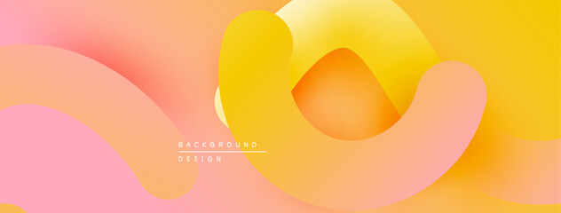 Aufkleber - Abstract background features flowing shapes, warm color gradients. Orange, yellow, pink hues blend seamlessly creating modern design.
