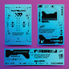 Wall Mural - y2k 2000s sci-fi cyberpunk gaming retro-futuristic layout poster banner template set dashboard hud f