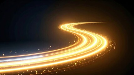 Wall Mural - Golden light trails curve on dark background; abstract design, motion blur