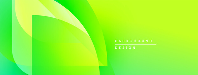 Fototapete - Abstract green gradients create layered shapes. Modern design features smooth transitions, vibrant colors, simple text.