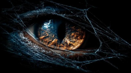 Closeup detail of eye covered by spiderweb pattern