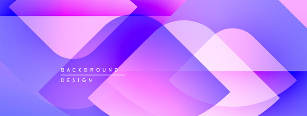 Fototapete - Abstract geometric shapes overlap, creating vibrant purple, pink gradients. Modern design element for backgrounds, presentations.