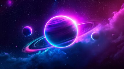 Wall Mural - Experience the beauty of a spinning galaxy with surrounding planets.
