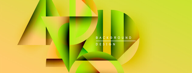 Aufkleber - Abstract geometric layers create vibrant yellow background. Modern design features overlapping shapes, gradients, text elements.
