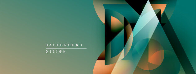 Aufkleber - Abstract geometric shapes overlap, creating dynamic teal, orange gradients. Modern design elements suggest innovation, fluidity. Background features text labels.