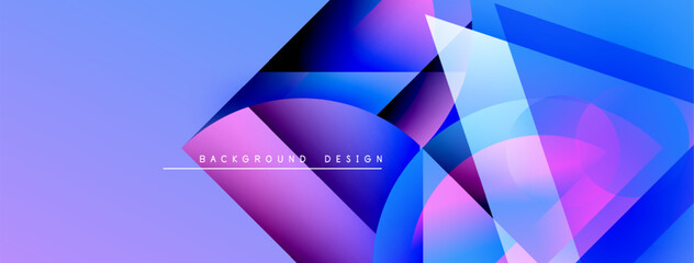 Aufkleber - Abstract geometric shapes blend vibrant purple, blue hues. Modern design features overlapping layers, creating dynamic visual effect.