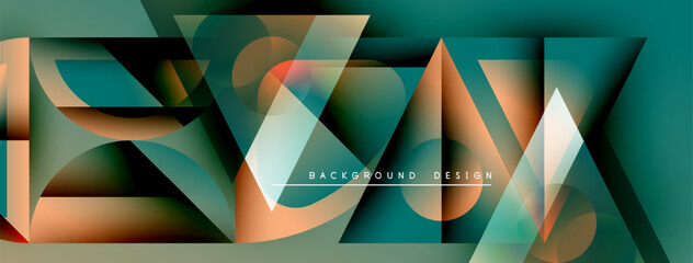 Fototapete - Abstract geometric shapes overlap, creating dynamic teal, orange gradients. Modern design element suitable for backgrounds, presentations.