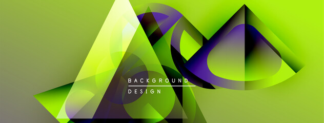 Aufkleber - Abstract geometric shapes blend vibrant green, purple hues. Dynamic composition creates modern background design. Smooth gradients offer visual interest.