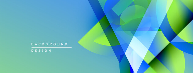 Fototapete - Abstract geometric shapes overlap, creating vibrant blue, green gradients. Modern design suitable for backgrounds, presentations.