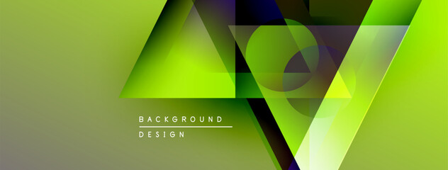 Aufkleber - Abstract geometric shapes, vibrant green hues, layered design. Modern background with text elements, dynamic composition.