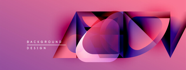 Aufkleber - Abstract geometric shapes overlap, creating vibrant pink, blue gradients. Modern design element for backgrounds, presentations.